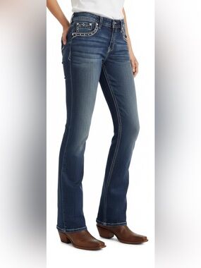 Rock Revival Women’s Blue‎ Embellished Classic Western Bootcut Jeans Size 28